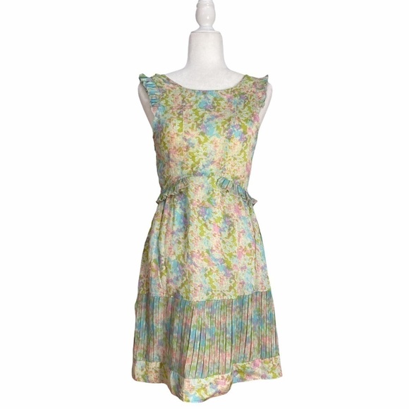 Anthropologie Ruffle Pleated Ditsy Floral Midi Dress Coquette Retro - Picture 1 of 8